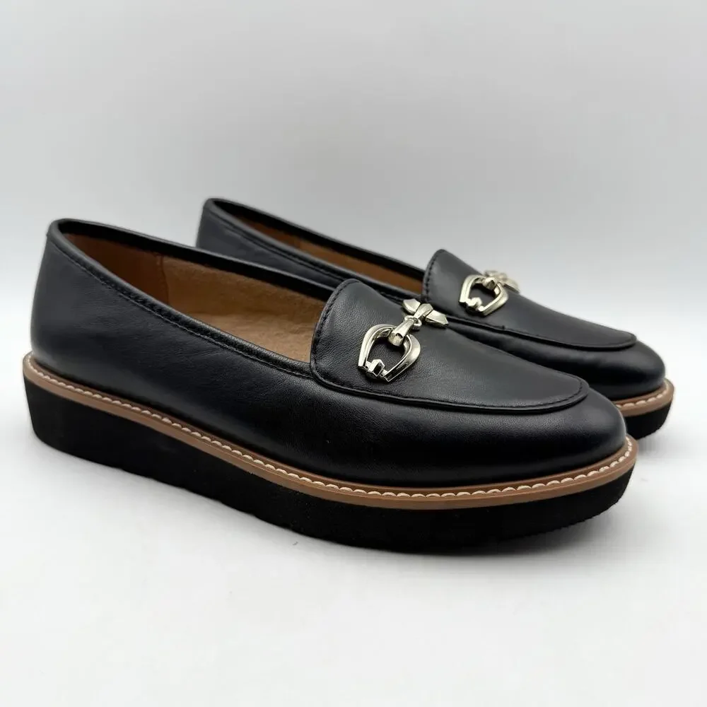Naturalizer Womens Adiline-Bit Flat Loafers US 6 Wide EU 36 Black Leather EUC